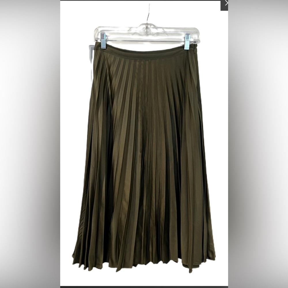 Topshop Green A-line Midi Pleated Skirt